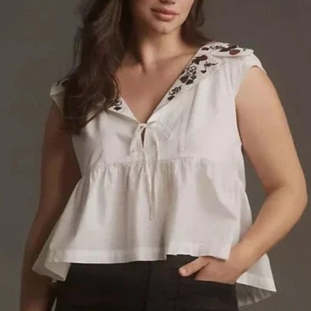 NWT Maeve White Embroidered Peplum Top
